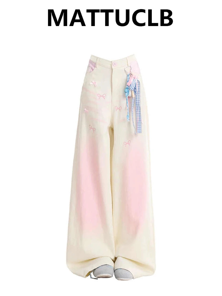 Women Paintings Baggy Jean Japanese Y2K Streetwear Harajuku Denim Pants Kpop Hip-pop 2000s Korean Fashion High Street Shoujo New