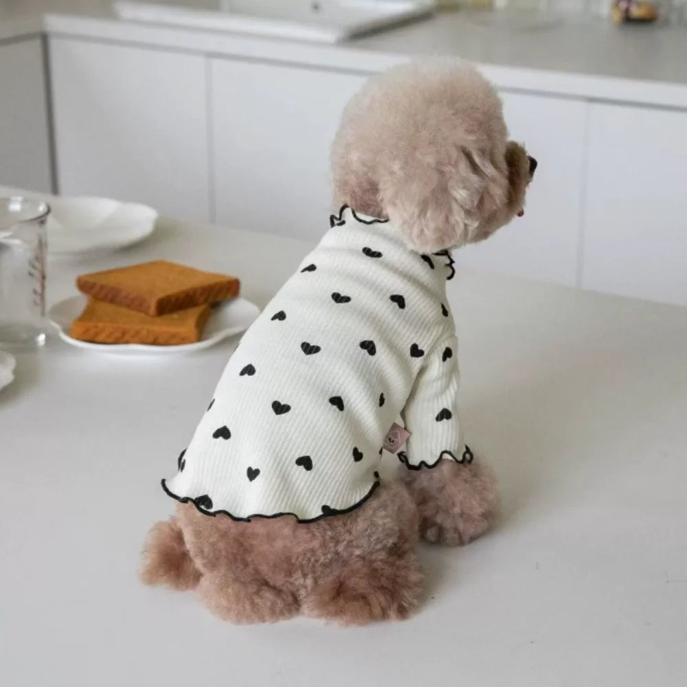 1pc  Pet cat and dog love base vest, new cute printed cat and dog clothing with wavy edges
