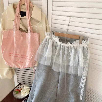 Women High Waist A-Line Flounce Short Skirt Butt Curtain Y2K Streetwear Layered Half Skirt Lace Trim Bottom Cover Skirt Fake Hem