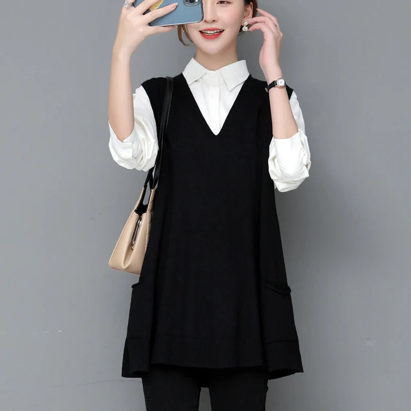 Autumn Winter Loose Svel Knitted Vest Women's Outerwear Faionable Slimming Korean Sle Polyester Fiber V-ne
