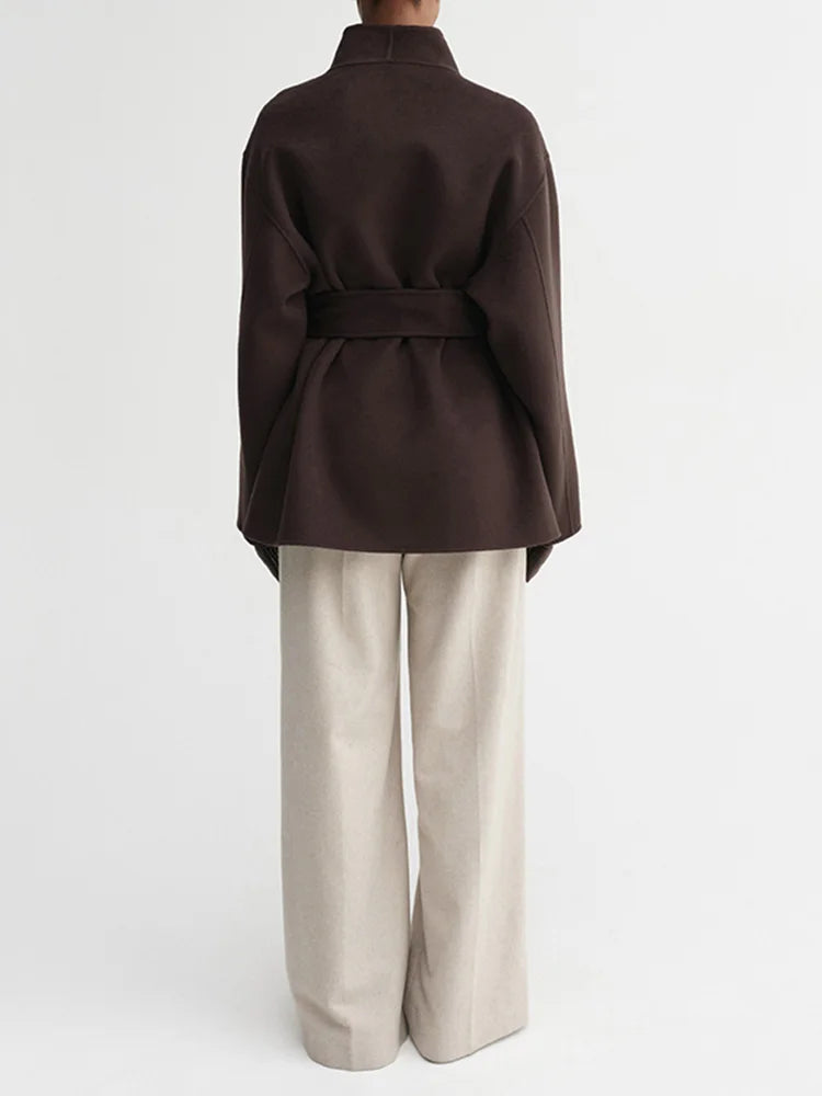 Fashion Casual Brown Coat Cardigan Simple Loose V-Neck Long Sleeve With Belt Jackets 2025 Autumn Winter Lady New Solid Outerwear