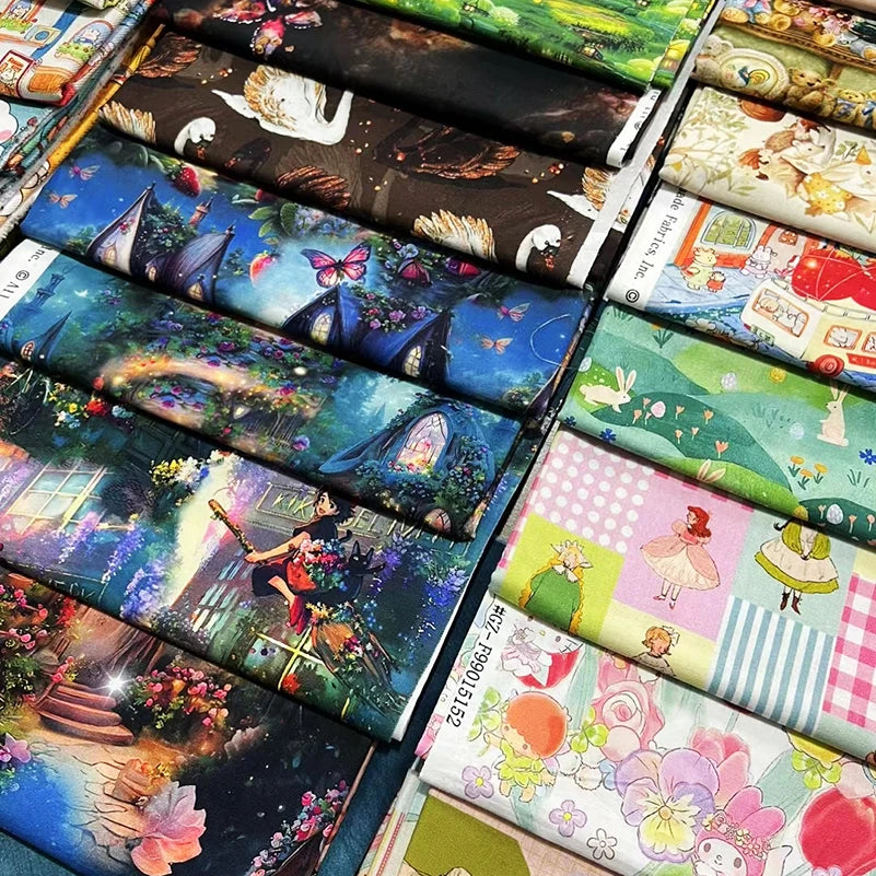 Cotton Fabric Digital Printing HD Fairy Tale Dream House Elf for DIY Handmade Sewing Clothes Bags Dresses by Half Meter