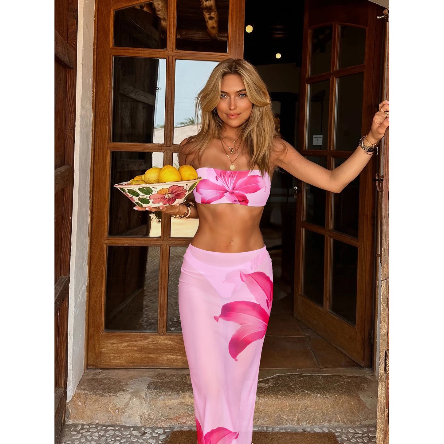3 Pcs Swimwear Blue Bikini Swimsuit with Skirt Halter Swimwear Women Brazilian Bikini Bathing Suit A Line Skirt Summer Female