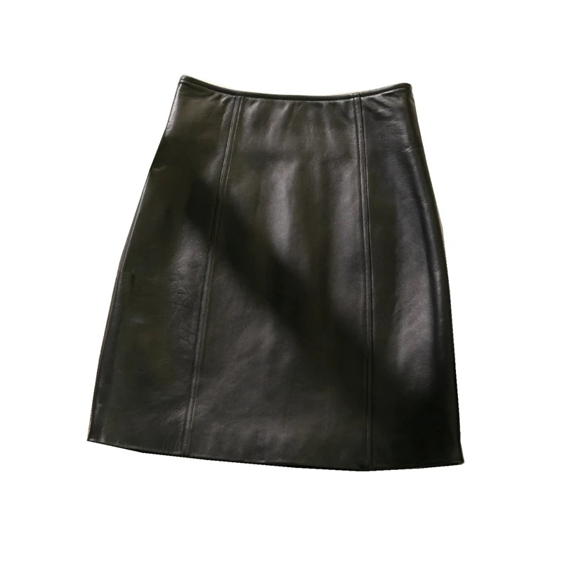 Hip Wrap Slim Fit Genuine Leather High Waist Thin 2025 A-line Sheepskin Short Skirt Female Fashion Women Harajuku Kawaii Casual