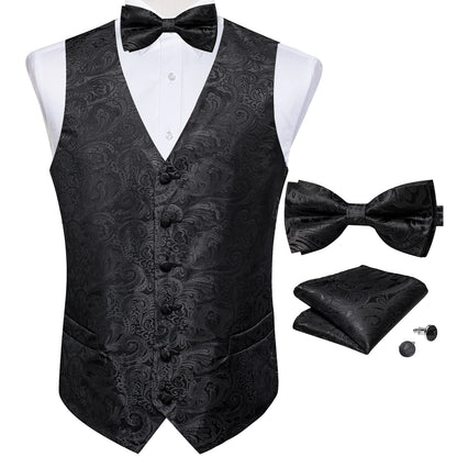 Men's Suit Vest Black Paisley Solid Red Grey Wedding Prom Luxury Waistcoat with Bow Tie Handkerchief Cufflinks Men Clothing
