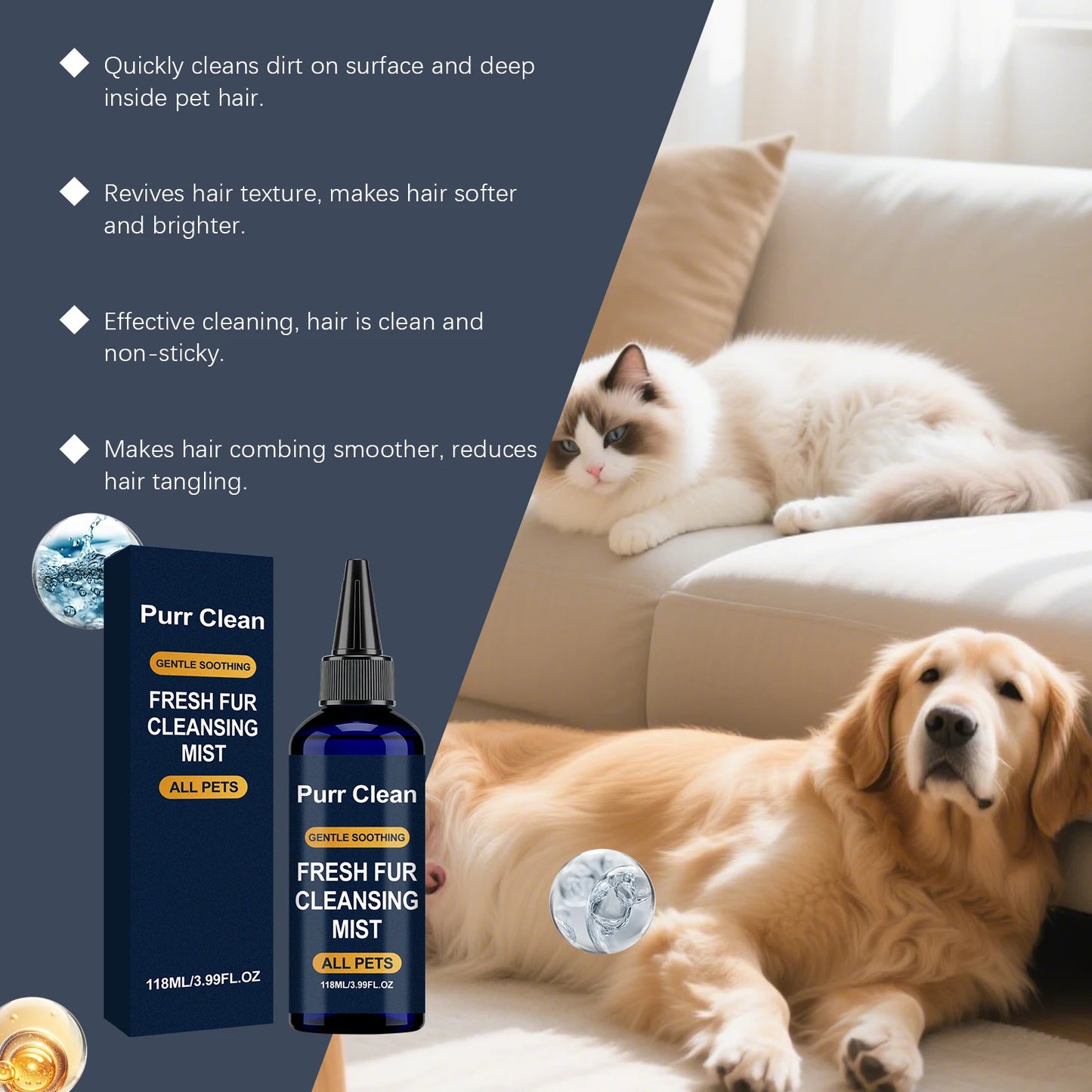 Pet Hair Detangler Dog Cleaning Essence Cat Grooming Mist Shiny Fur Conditioner No Rinse Wash Easy Combing Pet Clean tool
