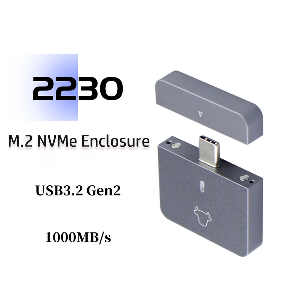 M.2 NVMe 2230 SSD Enclosure USB C Adapter 10Gbps USB3.2 Gen2 External Case Box for M2 2230 NVMe SN740/SN530 520/PM991a/BG4/BC711