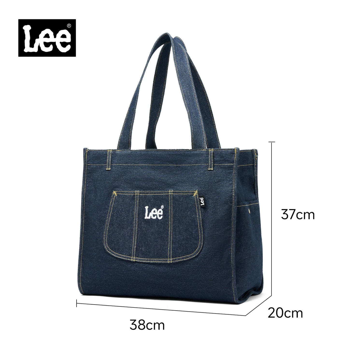 LEE Multiple Pockets Large Capacity Denim Tote Bag Women Trend Commuting Work Shopping Ladies Jeans Handbag Utility Traveling