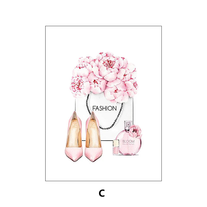 Fashion Makeup Pink Wall Art Women'S Perfume Canvas Painting Art Posters And Prints Home Decor Modern Sweet Flower Painting