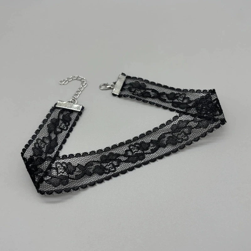 New Simple Lace Rose Flower Necklace Women's Choker Light Luxury Lace Collarbone Chain Black White Lace Jewelry Accessory