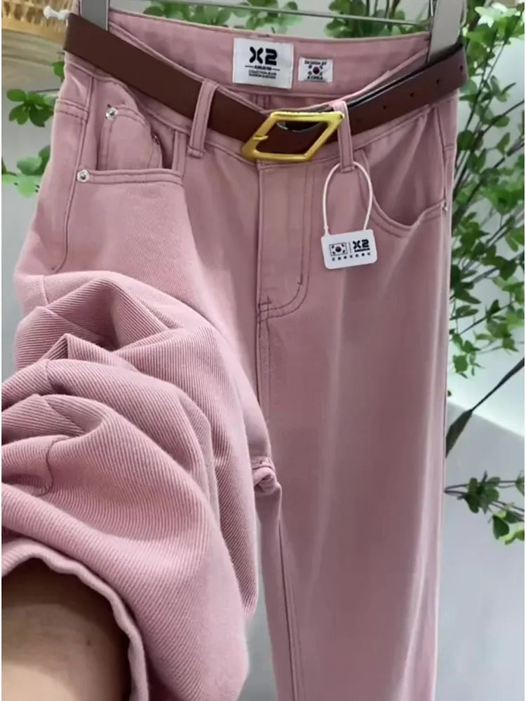 Casual High Waist Women Denim Long Pants Autumn Green Jeans for Women Fashion Loose Wide Leg Pants Female