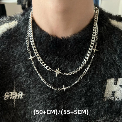 Titanium Steel Double-Layer Layered Star Necklace For Man Woman Hip-Hop Non Fading Sweater Clavicle Chain Couple Jewelry