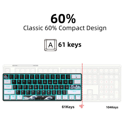 60% Gaming Mechanical Keyboard Ultra Compact Mini 61 Key with Blue Switches Game Keyboard Anti-Ghosting Keys