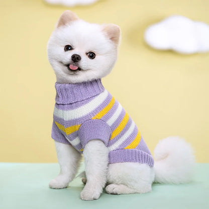Pet Knit Sweater Autumn Winter Warm Elastic Turtleneck Two Leg Dog Cat Clothing Multi Color Striped Pattern Pet Apparel