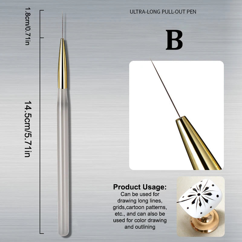 Nail Art UV Gel DIY Design Manicure Painting Brush Acrylic Lines Pen Stripes Grid Flower Butterfly Drawing Watercolor Brushes
