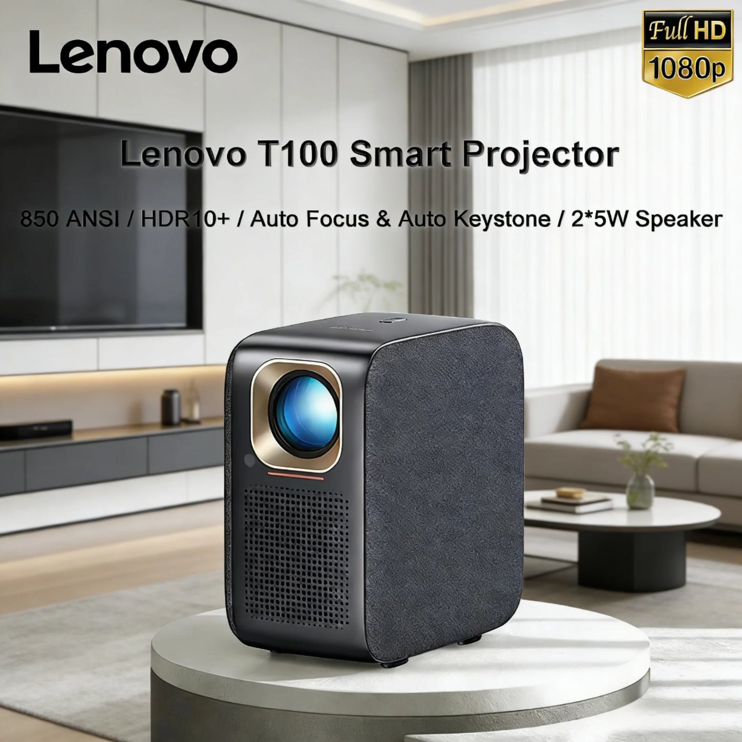 Lenovo T100 Projector Full HD 1080P 850 ANSI Projector 4K TV WiFi 6 Home Theater Auto Focus Movie Beam Sealed Optical Engine