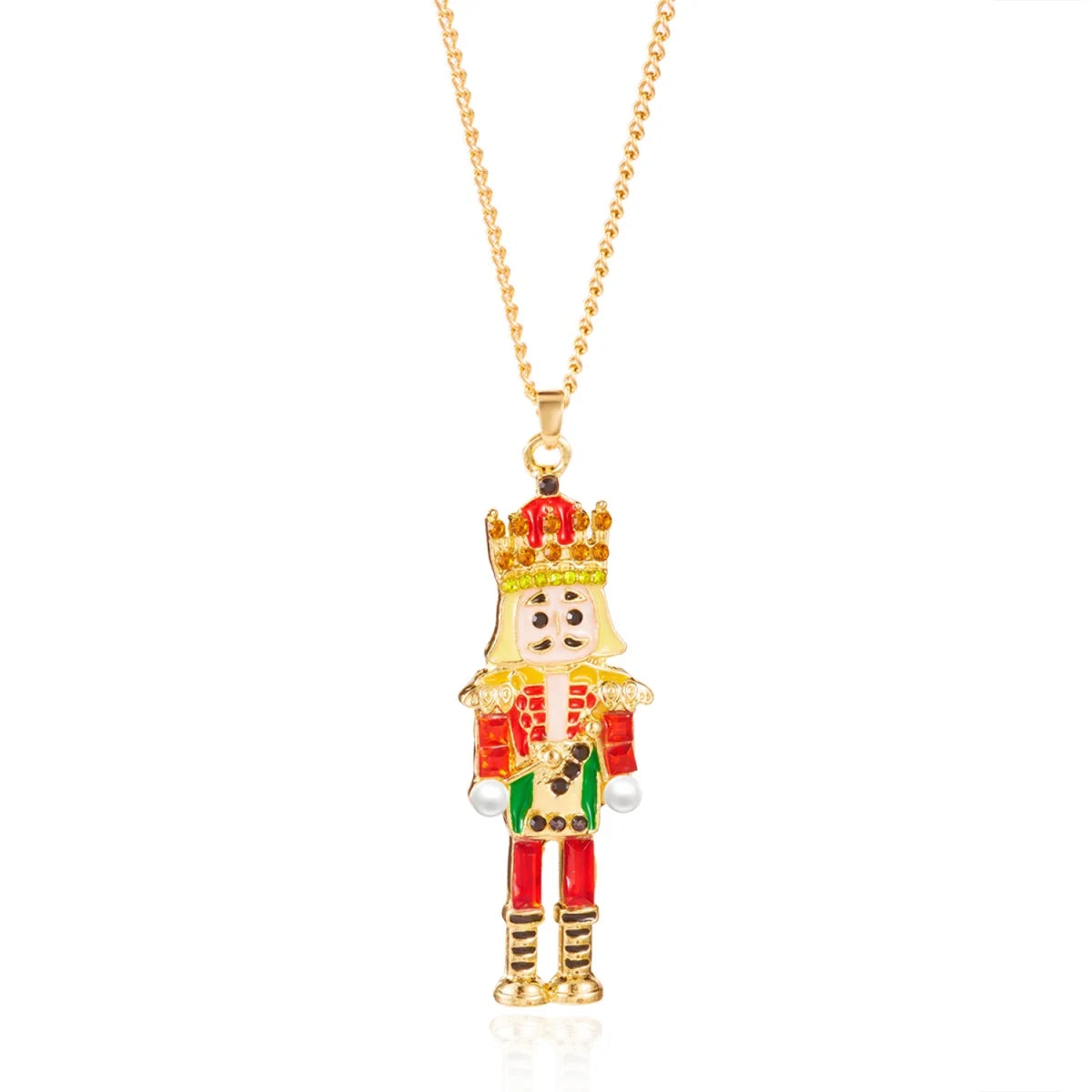 Imitation Pearl Rhinestone Soldier Shaped Pendant Necklace Cartoon Cute Soldier Choker Christmas Holiday Jewelry For Women Men