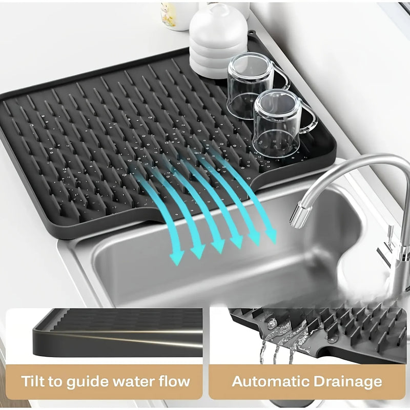 Kitchen Silicone Drain Mat with Built-in Drainage Design, Easy to Clean, Suitable for Countertops, Sinks, Refrigerators