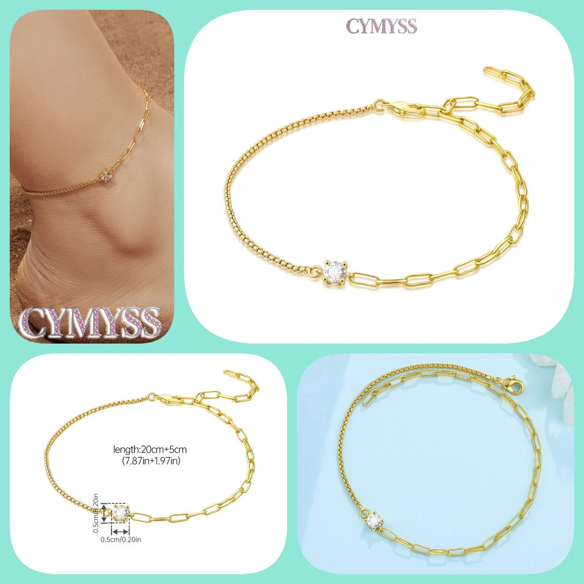 Original Anklets for Women 925 Sterling Silver Exquisite 2 Layer Zircon Chain Anklet Gold Color Ideal Summer Beach Jewelry Gift