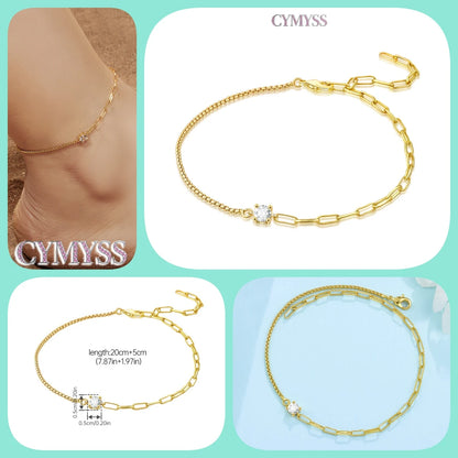 Original Anklets for Women 925 Sterling Silver Exquisite 2 Layer Zircon Chain Anklet Gold Color Ideal Summer Beach Jewelry Gift