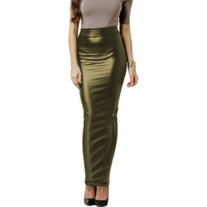 Women Bodycon Long Skirt Black High Waist Pu leather Tight Maxi Skirts Club Party Wear Elegant Pencil Skirt Saia faldas Big Plus