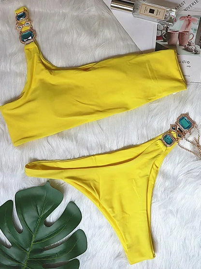 Halter Crystal Rhinestone Diamond Bikini 2025 Female Swimsuit Women Swimwear Two Pieces Bikini set Brazilian Bathing Suit Swim