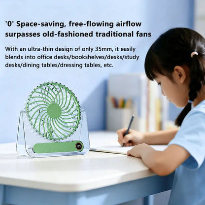 Lenovo Foldable Table Fan for Home Rooms Compact Mini Portable Digital Display 199-Speed Stepless Adjustment USB-Rechargeable