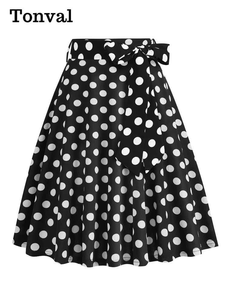 Tonval High Waist Polka Dot Belted A-Line Flare Skirt for Women 2025 Spring Summer 50s Clothes Pinup Vintage Swing Skirts