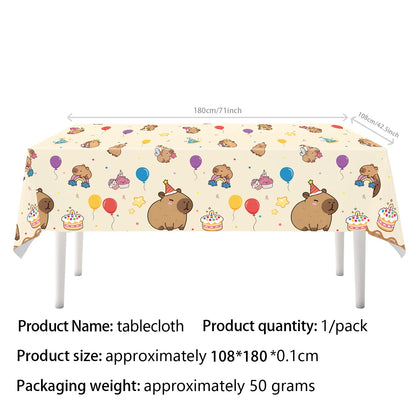Cute Capybara Birthday Decorations Balloons Backdrop Tablecloth Stickers Cups Plates for Baby Shower Kids Event Party Supplies