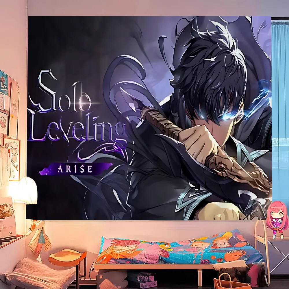 Solo Leveling Anime Cartoon Tapestry Art Science Fiction Room Home Decor Wall Hanging Home Decor