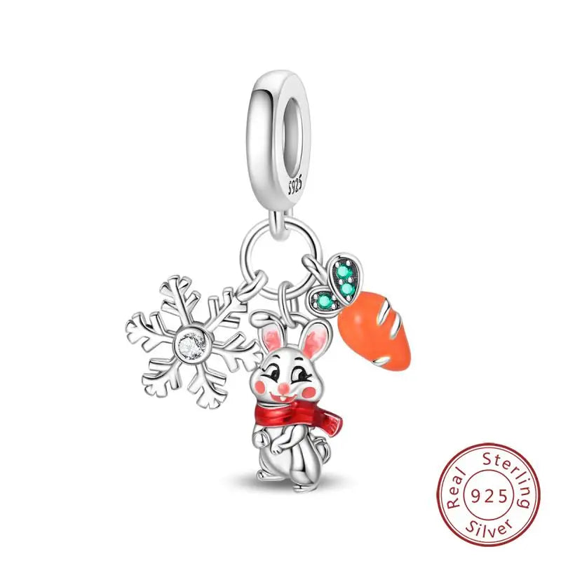 Original 925 Sterling Silver Charms Beads Winter Snowflake Snowman Igloo Penguin Pendant Fit Bracelet Women Jewelry Gift