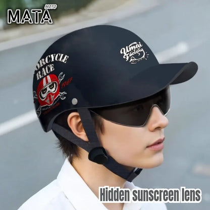 Motorcycle Helmet Retro German Classic Moto Helmet Casco Moto Half Helmet  Capacete De Moto with HD Visors