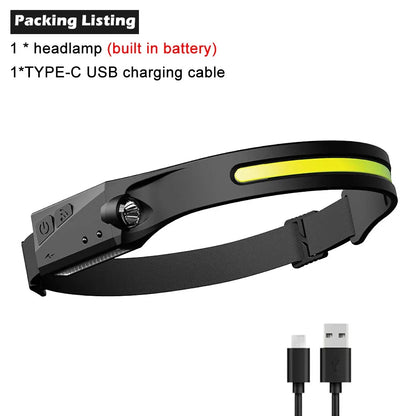 Induction Headlamp LED Head Flashlight USB Rechargeable Headlight with Built-in Battery 5 Lighting Modes Fishing Camping Lantern
