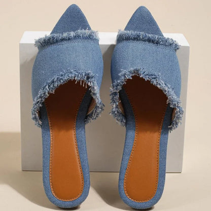 Women Flats Cowboy Slippers Fashion Beach Dress Shoes  Summer Femme Pointed Toe Flip Flops New Casual Slides Zapatos Mujer