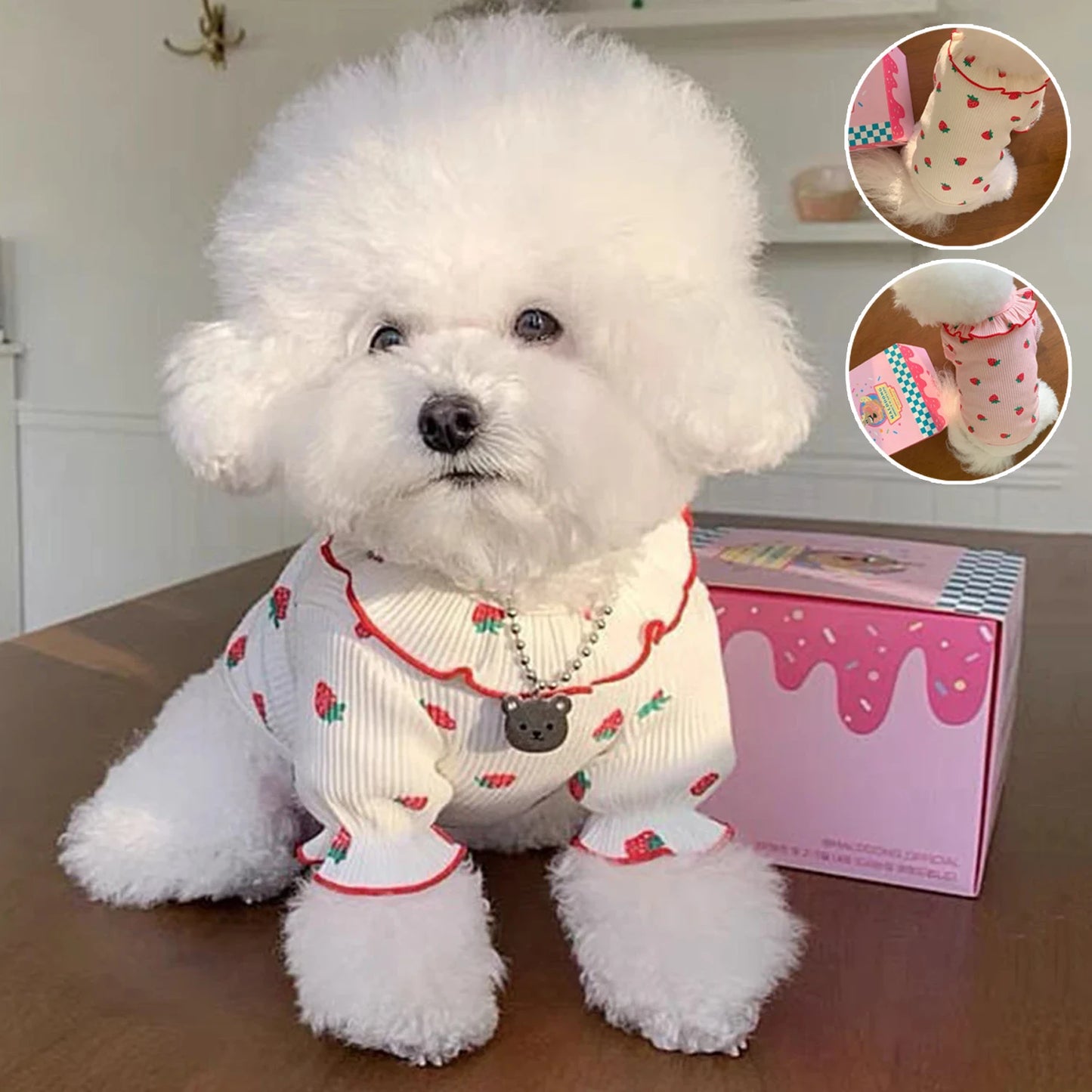Medium Cat Clothing Cute Dog Clothing for Small Dog Strawberry Dog Vest Summer Breathable Vest Ruffled Collar Pet Clothes