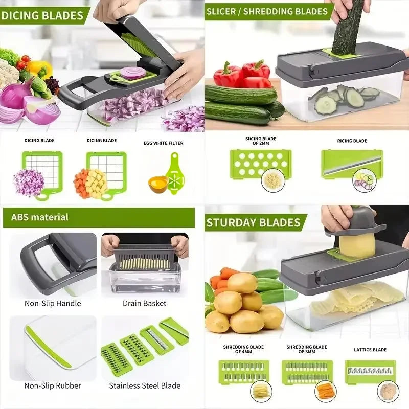 Pro-Series 16-in-1 Vegetable Chopper, Dewpeton Mandoline Slicer, Veggie Chopper, Food Chopper with Container, Vegetable Cutter