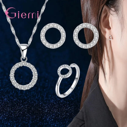 Top Sale Fine 925 Sterling Silver Jewelry Sets for Women Wedding Engagement Shiny Austrian Crystal Zircon Stones Inlay Paved Set