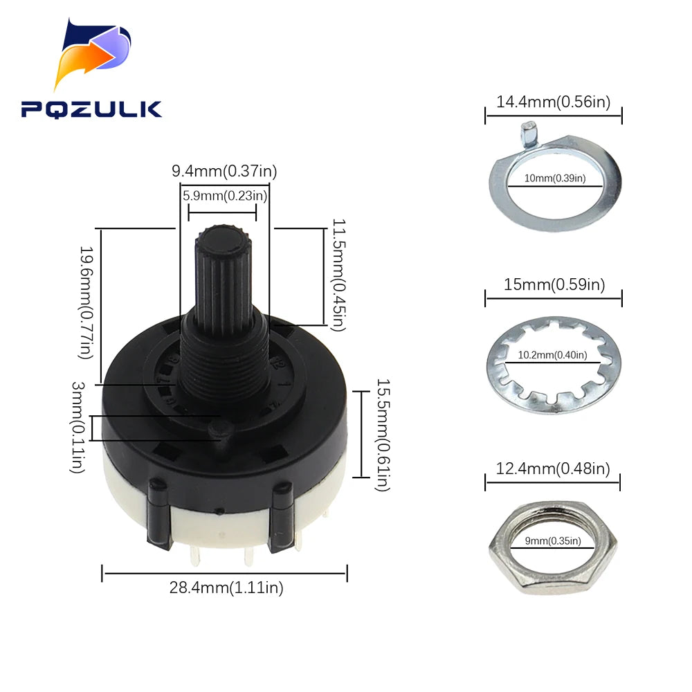 5PCS RS26 1 Pole 12 Position Selectable Band Rotary Channel Selector Switch Handle length 20MM With Knob