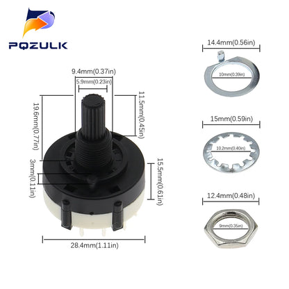 5PCS RS26 1 Pole 12 Position Selectable Band Rotary Channel Selector Switch Handle length 20MM With Knob