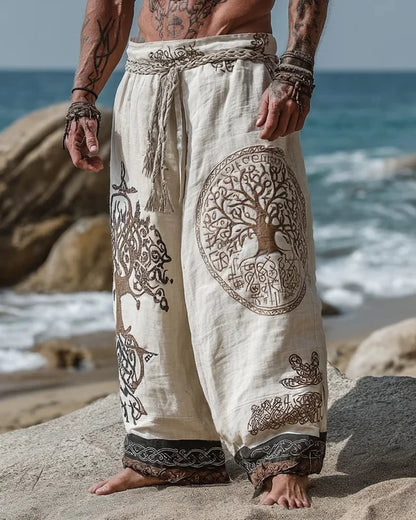 Men's Viking Nordic Sun Art Knot Tribe Celtic Rune 3D Printed Casual Pants Drawstring Straight Leg Pants Summer Beach Pants