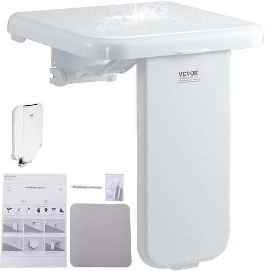 SucceBuy Folding ABS Shower Seat 15.7'' x 16.7'' Unfolded Wall Mounted Fold Up Shower Bench 440 lbs Load Capacity Shower Chair