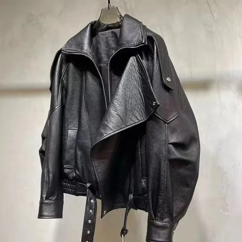 Leather Jacket Motorcycle Male Handsome Rugged and High-End 2025 Autumn Winter New Jacket Short Style Solid Color Jacket Trendy