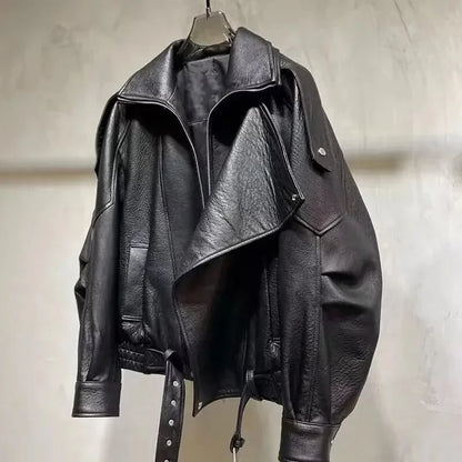 Leather Jacket Motorcycle Male Handsome Rugged and High-End 2025 Autumn Winter New Jacket Short Style Solid Color Jacket Trendy
