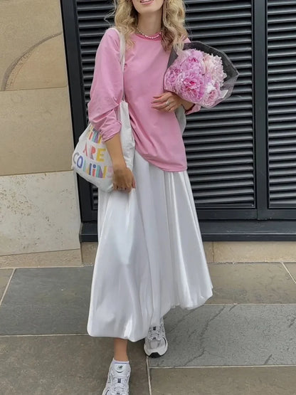Balloon Skirt Long Women Satin Vintage Loose High Waist A-line Maxi Bubble Skirt Office Lady Elegant Female Y2K Streetwear