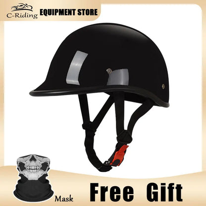 Motorcycle Half Helmet Beanie Retro Open Face Helmet Skull Cap DOT Certified Lightest Low Profile Street ATV Moped Helmet