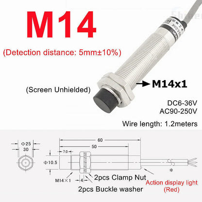 Approach Sensor 4mm 6mm M5 M10 14 M16 M20 22 Black Proximity Switch Inductive Proximity Sensor Detection Switch NPN PNP DC AC