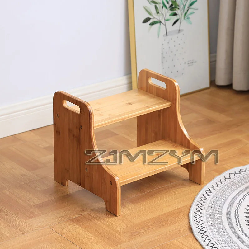 Solid Wood 2 Step Footstool Sturdy Kitchen Ladder Compact Stair Steps for Home Use Up To Washer Shoe Changing Stool