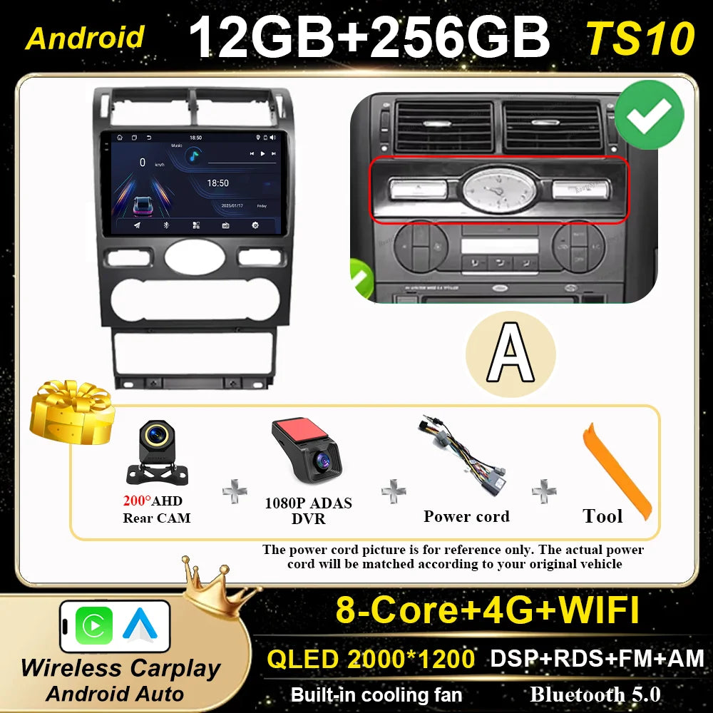 Android 16 GPS Navigation  For Ford Mondeo 2004 -2007 Auto Multimidia Video Player Carplay Head Unit Radio Stereo Car Dvd WIFI