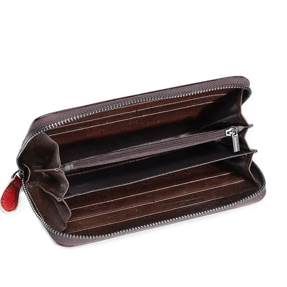 Genuine Leather Women Wallet  Coin Purse Female Purse Flower Printed Long Clutch Bags  Womens Wallets And Purses  Carteira