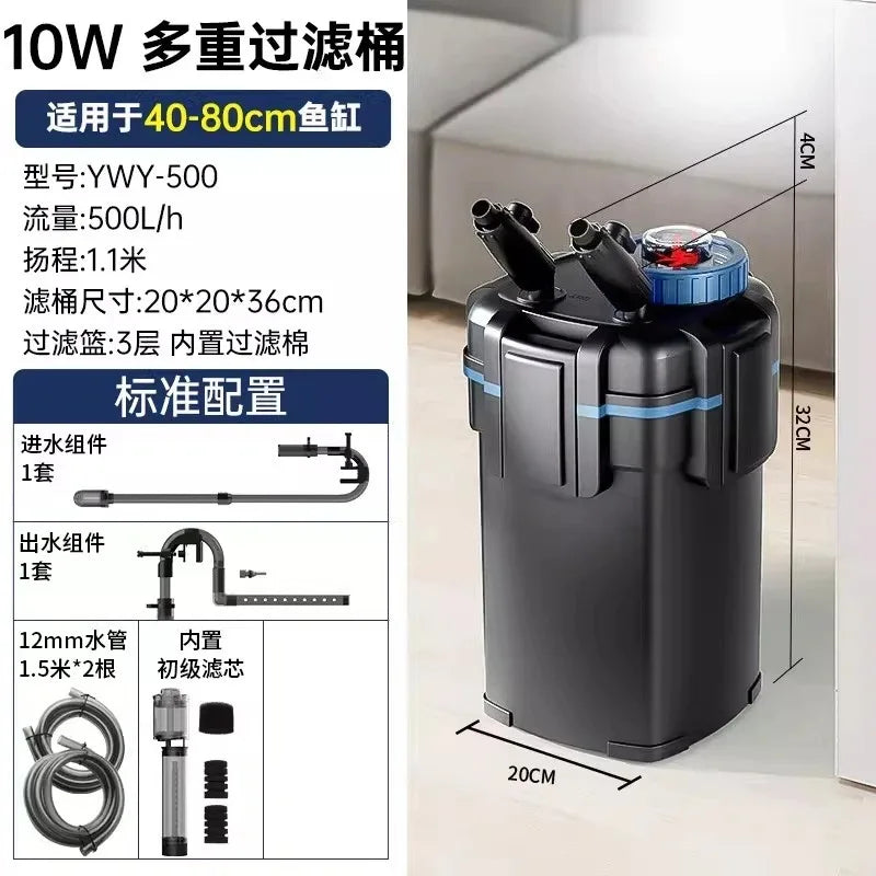 Fish Tank External Filter Canister Silent Biological Filtration Device Freshwater Saltwater Use